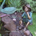 Garden Casting Park Decor Life Size Bronze Sculpture Baby Boy Fishing Statue
